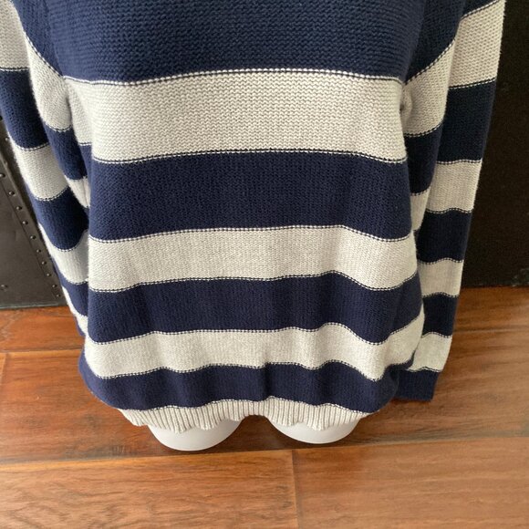 Merona Navy Gray Yellow Stripe Long Sleeve Pullover Sweater Large - Picture 4 of 10